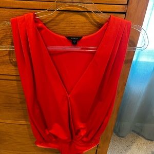 ❤️GUESS women’s gathered front bodysuit sleeveless, coral,S,stretchy fabric knit